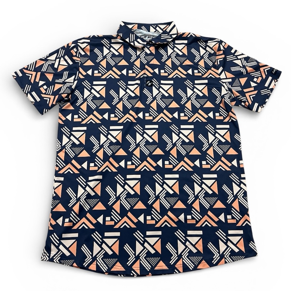 Full Wedge Golf Polo Mens Size Large Colorful Print Performance Stretch Flex